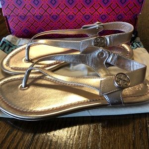 Tory Burch. Rose Gold Minnie Travel Sandal